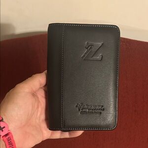 Leeds Mini Zippered Portfolio Organizer 6” Black Faux Leather Case “Z” Embossed
